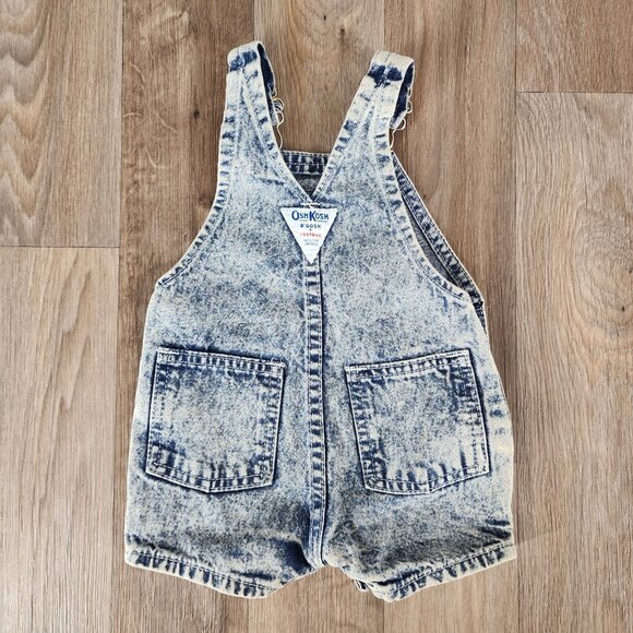 Vintage‎ OshKosh BGosh Baby 3/6 M Acid Wash Denim Overalls Shorts Made in USA - Picture 4 of 8